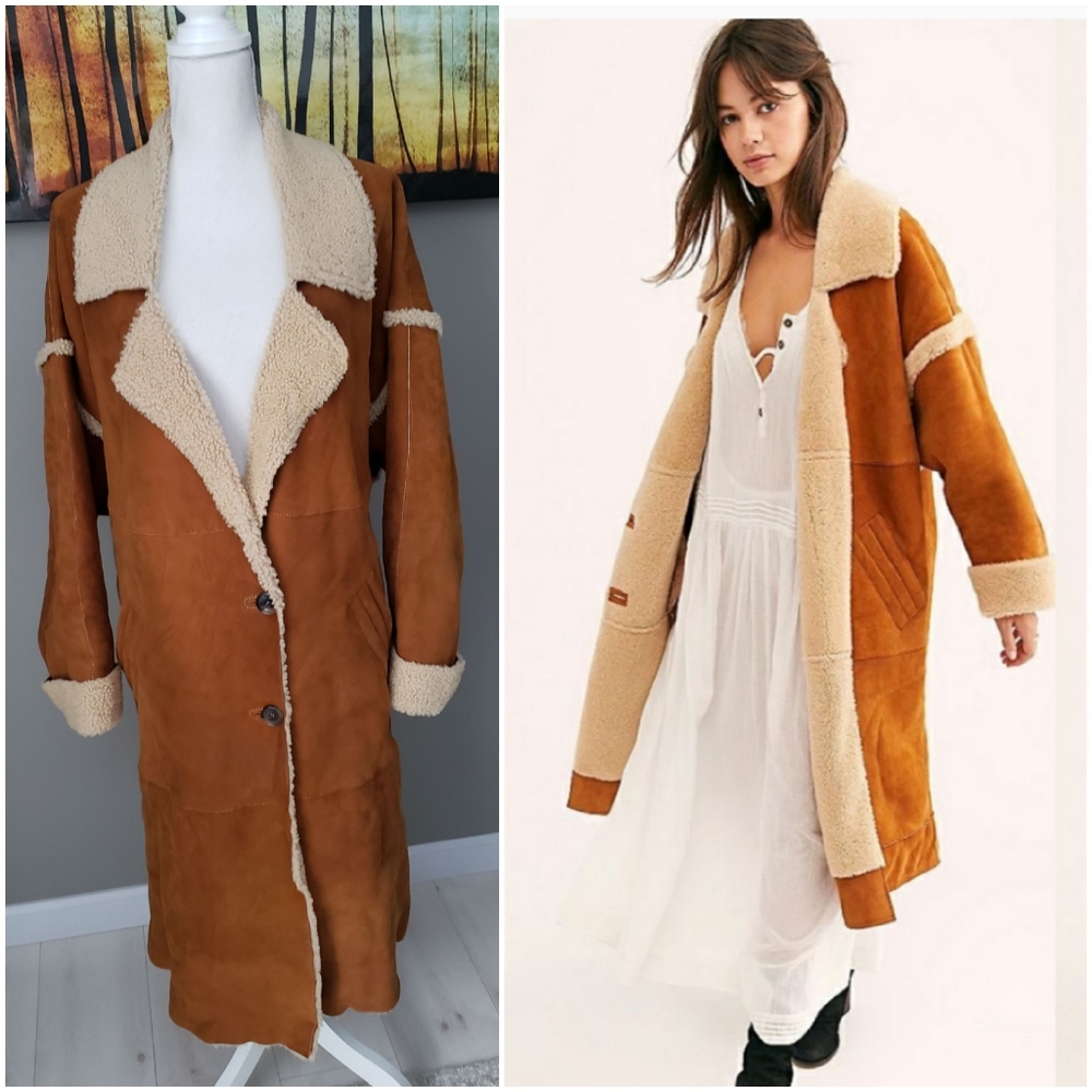 Free People Aspen Marshall Suede Shearling Jacket EUC